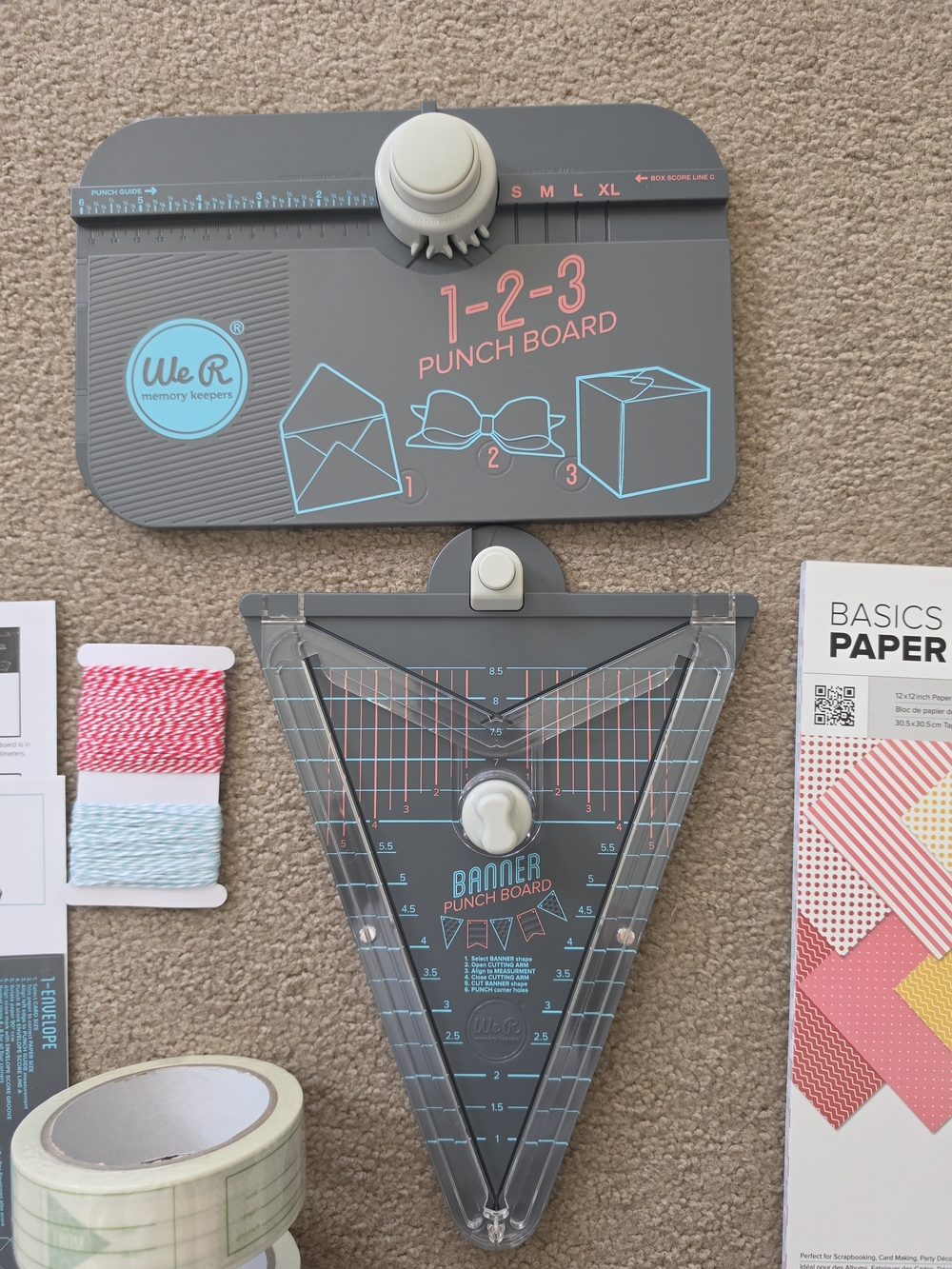 We R Memory Keepers Gray 1-2-3 & Banner Punch Board Craft Set